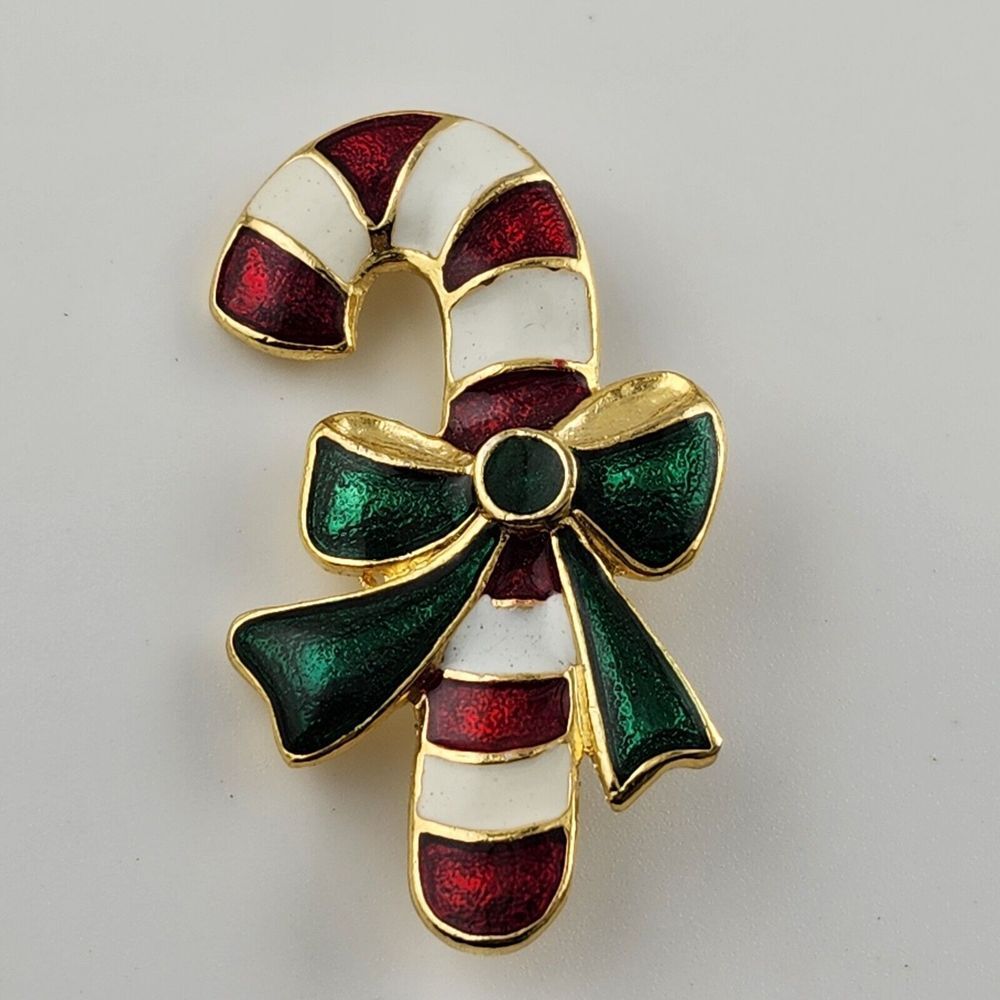 Vintage Enamel Candy Cane Brooch
